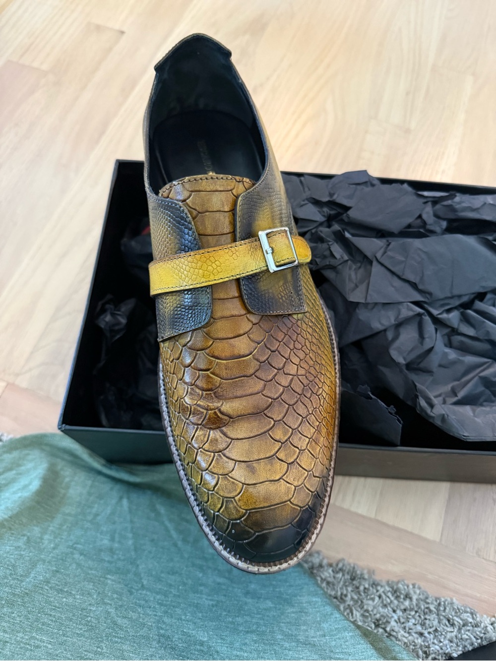 Men's Yellow-Brown Textured Monk Strap Loafer